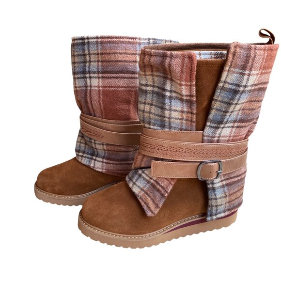 NWOT MUK LUKS Slope Nikki Boots Wear 3-Way Plaid Flannel Plush Western Boho-8W - Picture 8 of 16